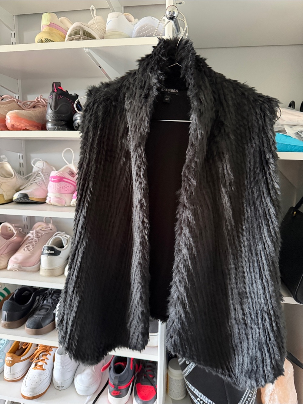 Express Black Faux Fur Open-Front Vest